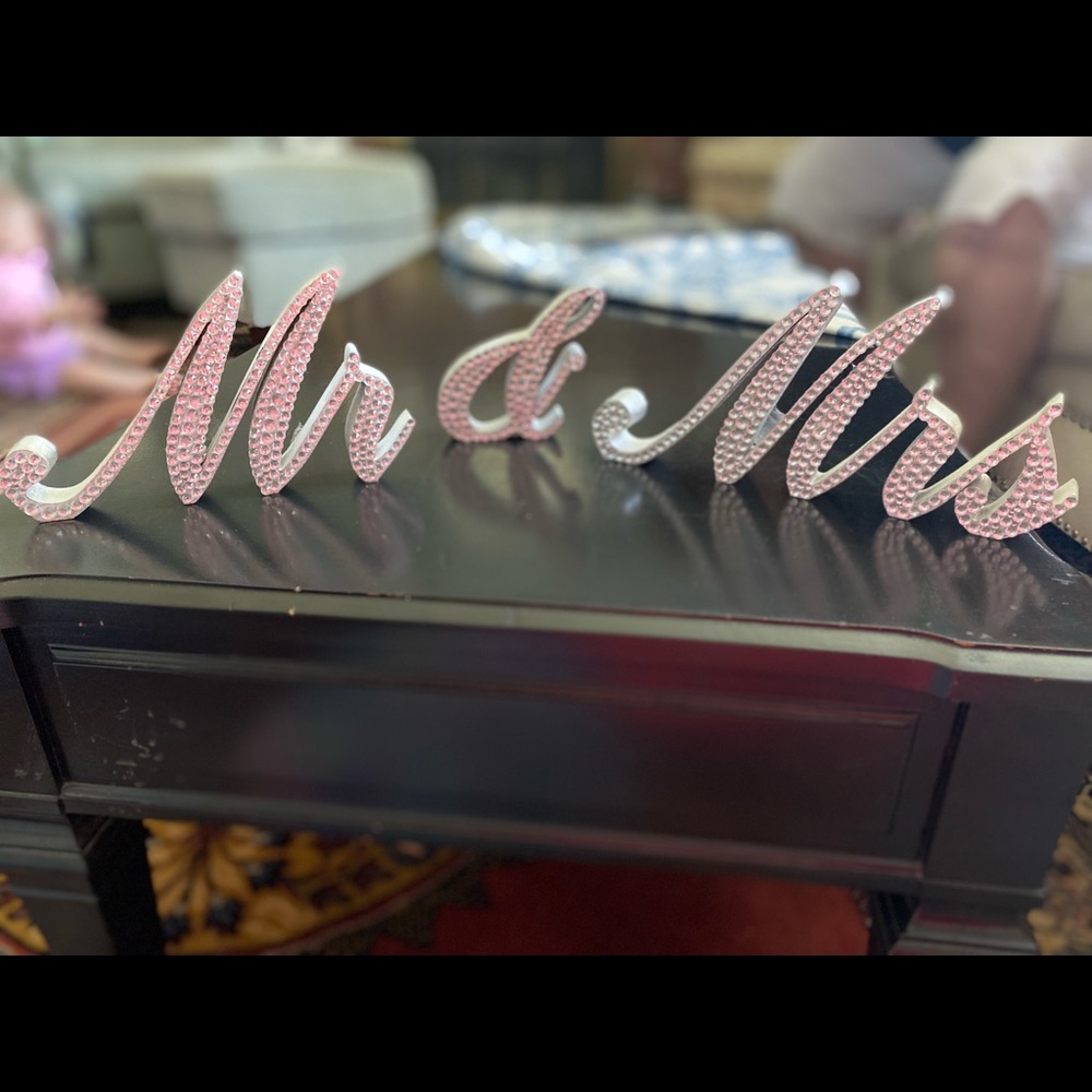 Silver and rhinestone mr and mrs sign